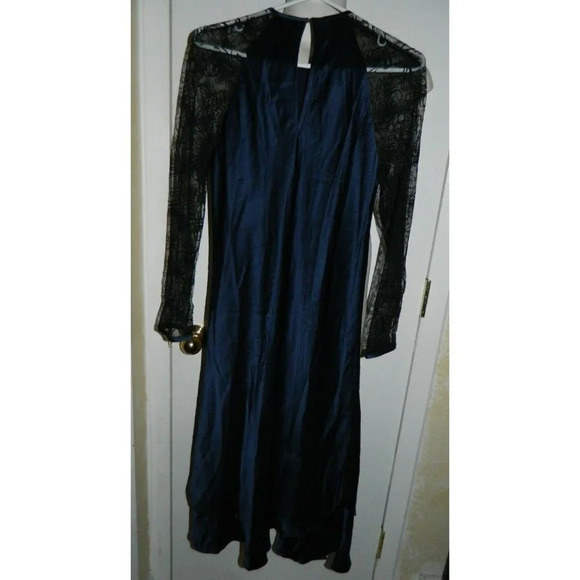 VTG SAO Navy Blue Black Silk Lace Dress Formal Evening Size 8 Made in USA - Picture 5 of 6